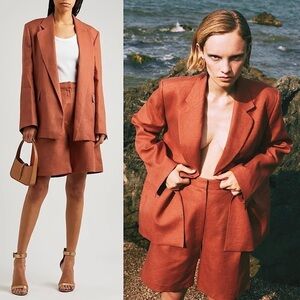 NWT ITMFL Linen Terracotta High Rise Press-Crease Pleated Wide Leg 8” Shorts S